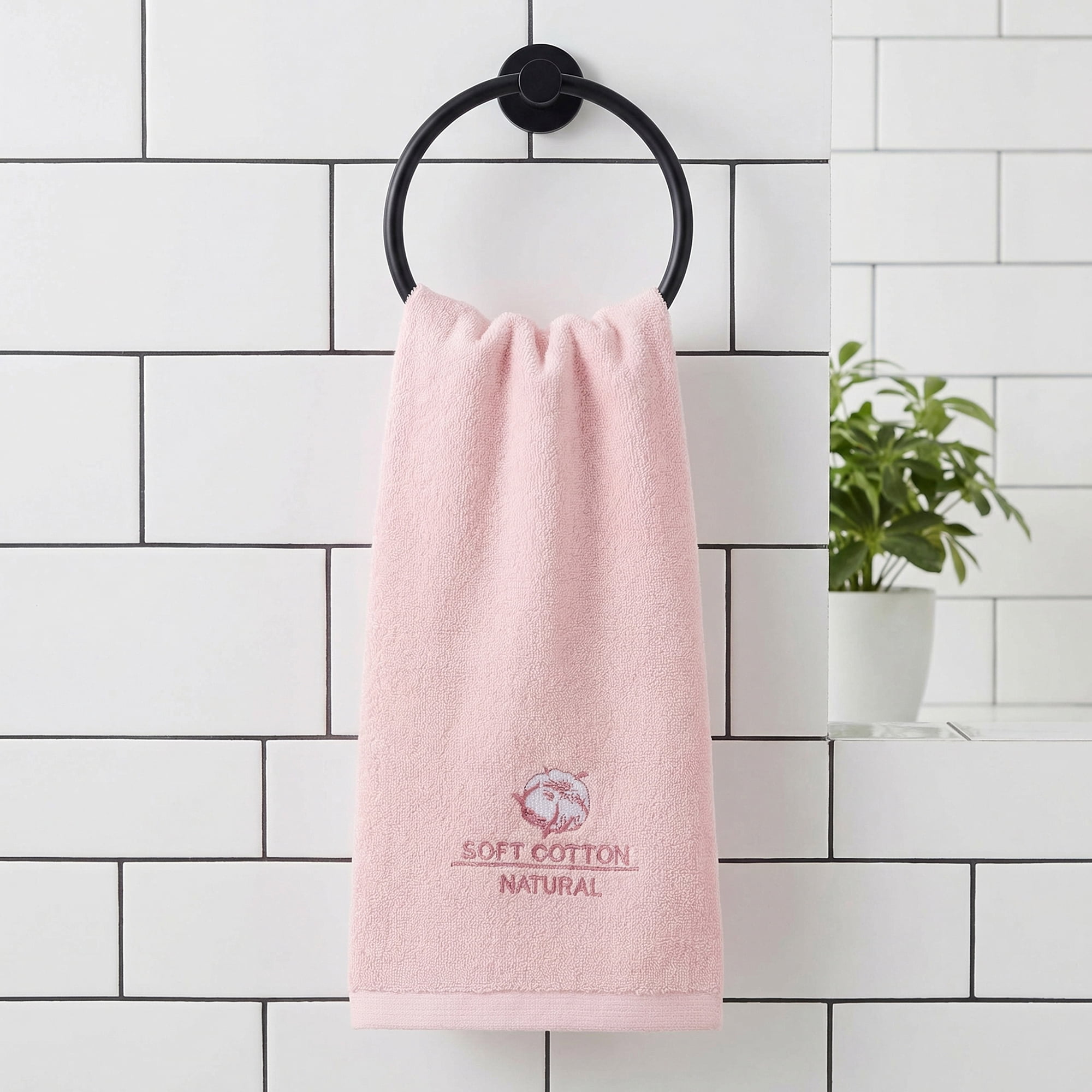 Unique Bargains Ultra Soft Cotton Absorbent Hand Towel with Embroidery Pink 29" x 13"