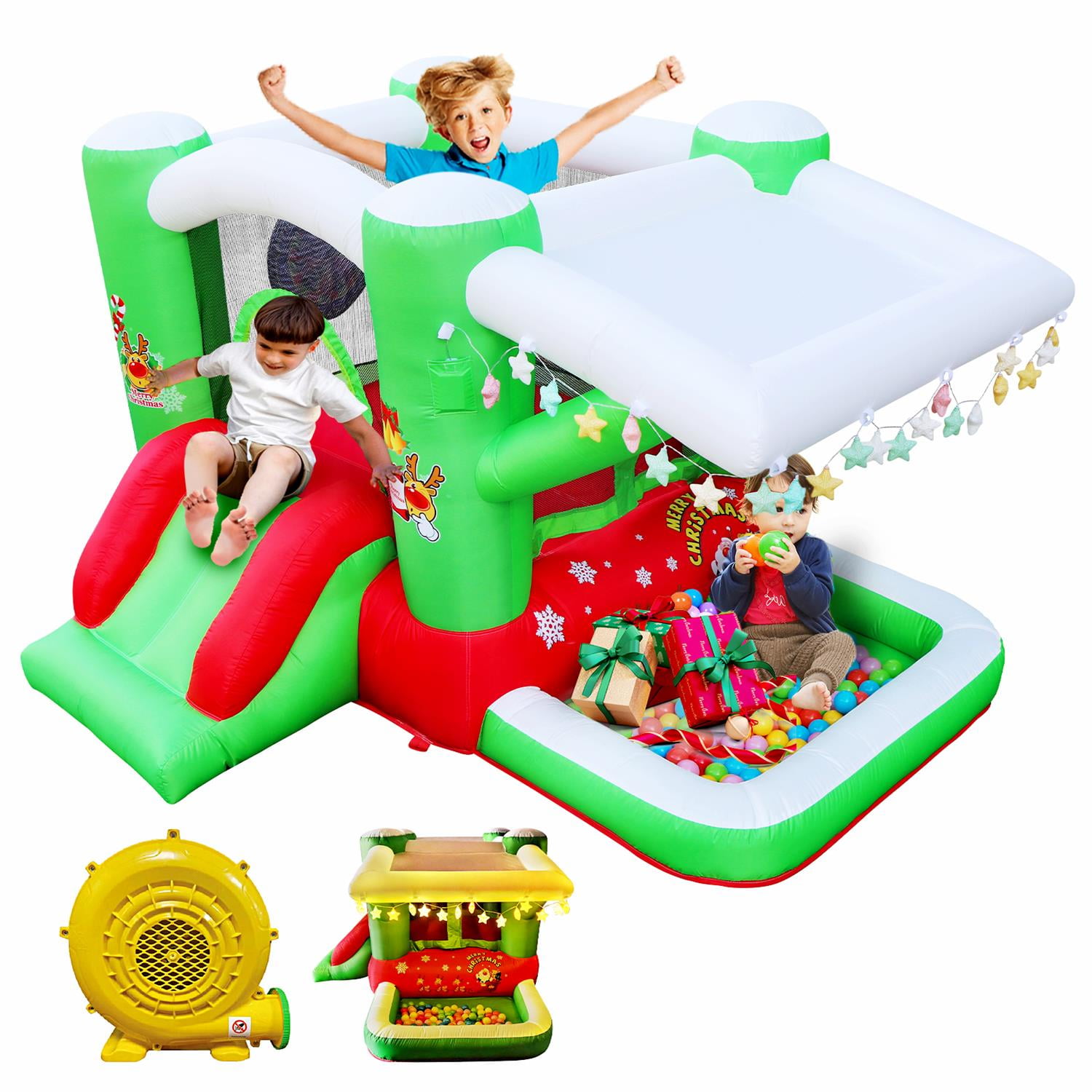 CIPACHO Kid Inflatable Bounce House, Frog Jumper Slide Castle with Blower for Backyards, 80" x 91" Play Area - 55" Tall