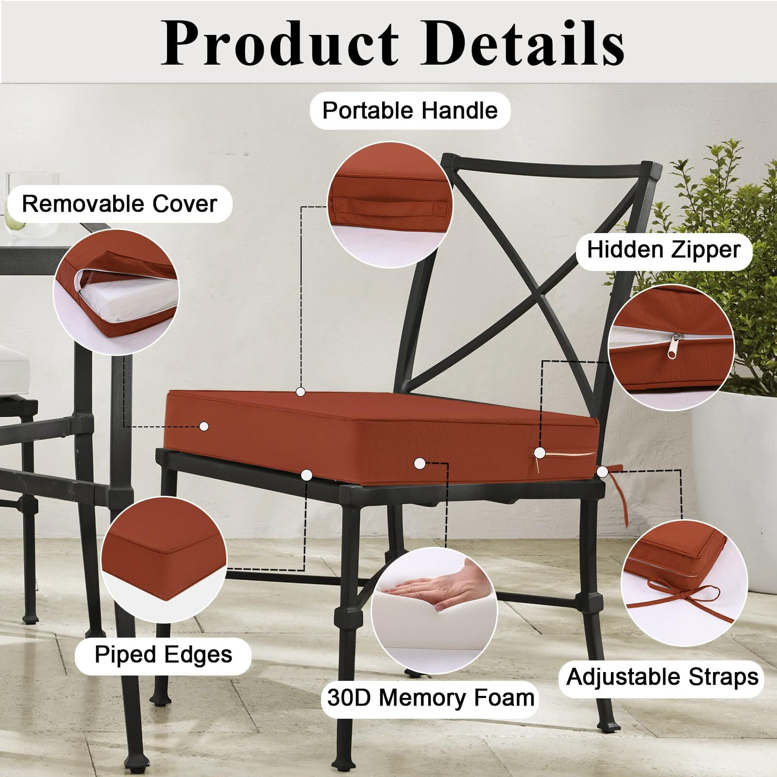 Findosom 2pcs Patio Chair Cushions 19x19 Inch Waterproof Fade Resistant Outdoor Seat Cushions for Patio Furniture Garden Sofa Couch Chair Pads with Adjustable Straps,Red
