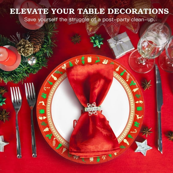 YUYAN-50 Count Christmas Paper Plates - 10 inch Larger Disposable Heavy Duty Christmas Tree Dinner Serving Plates for Xmas Holiday Party Dinnerware Table Decorations