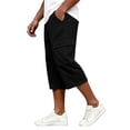 thumbnail image 4 of Dwelliawo Long Cargo Shorts for Men Cargo Elastic Waist Shorts Long Multi-Pockets 3/4 Pants Lightweight Hiking Capri Below Knee Pants Black L, 4 of 7