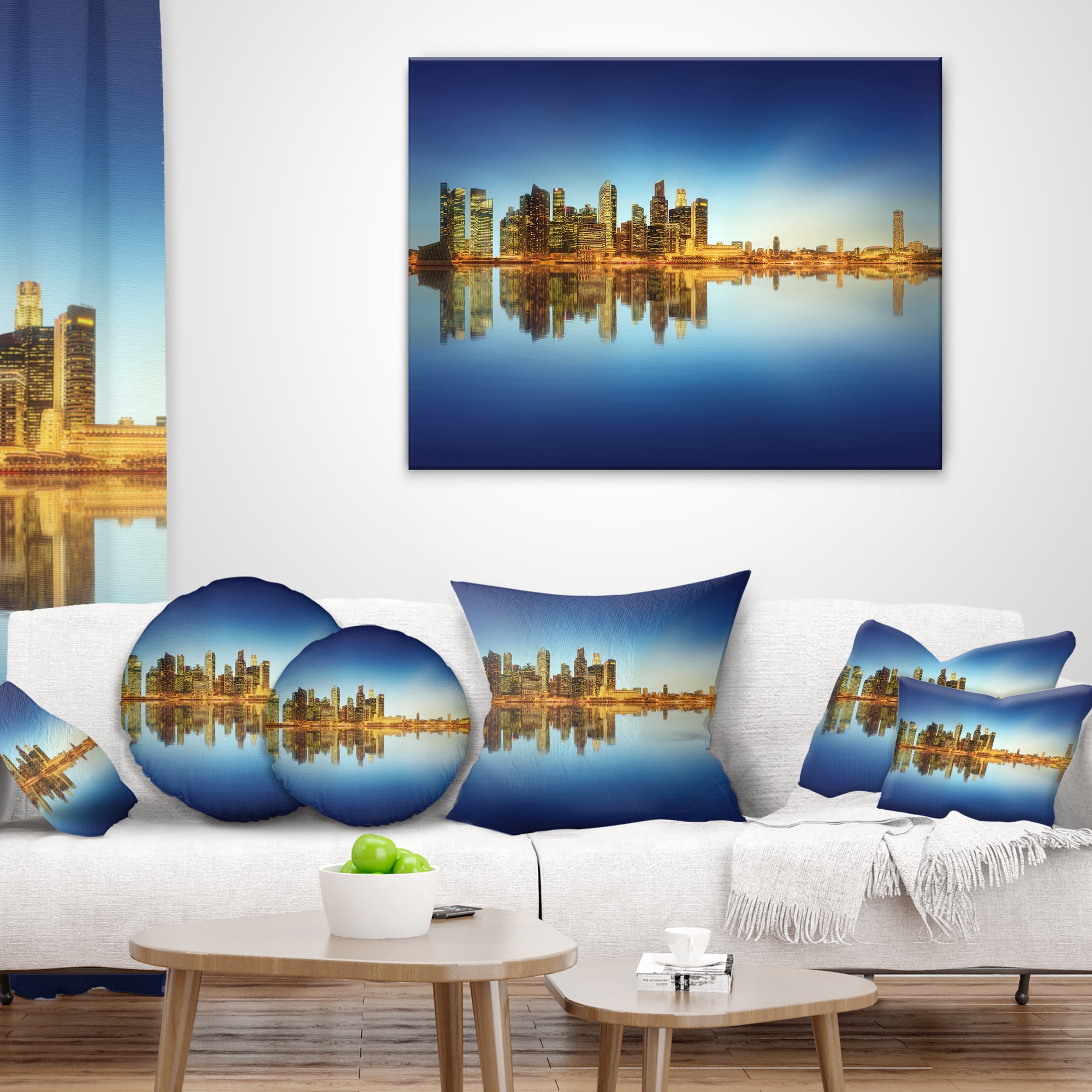 Designart Calm Singapore Skyline - Cityscape Photography Throw Pillow - 12x20