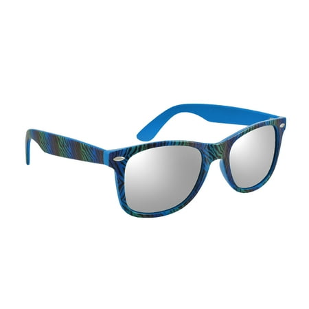 Blue Mirrored Lens Sunglasses with Zebra Striped Frames