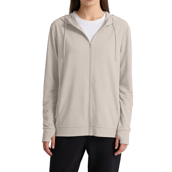 Garbnen M-4XL Sun Protection Jacket Long Sleeve Zip Up Hoodies for Women with Pockets Summer Camping Going Out Womens Sun Shirts with Thumb Holes Brown XL