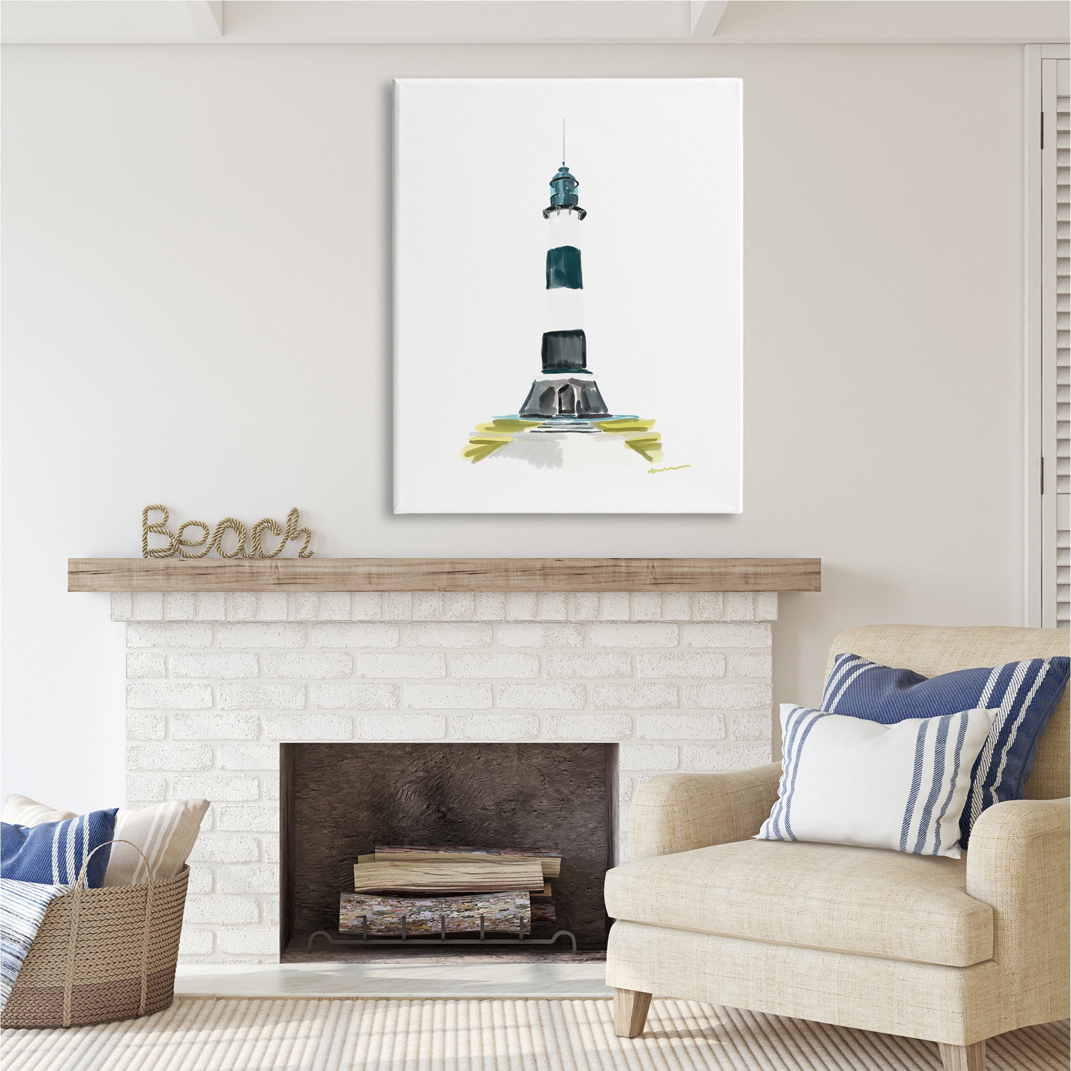 Stupell Industries Simple Modern Lighthouse Nature Painting Gallery Wrapped Canvas Print Wall Art, 36 x 48