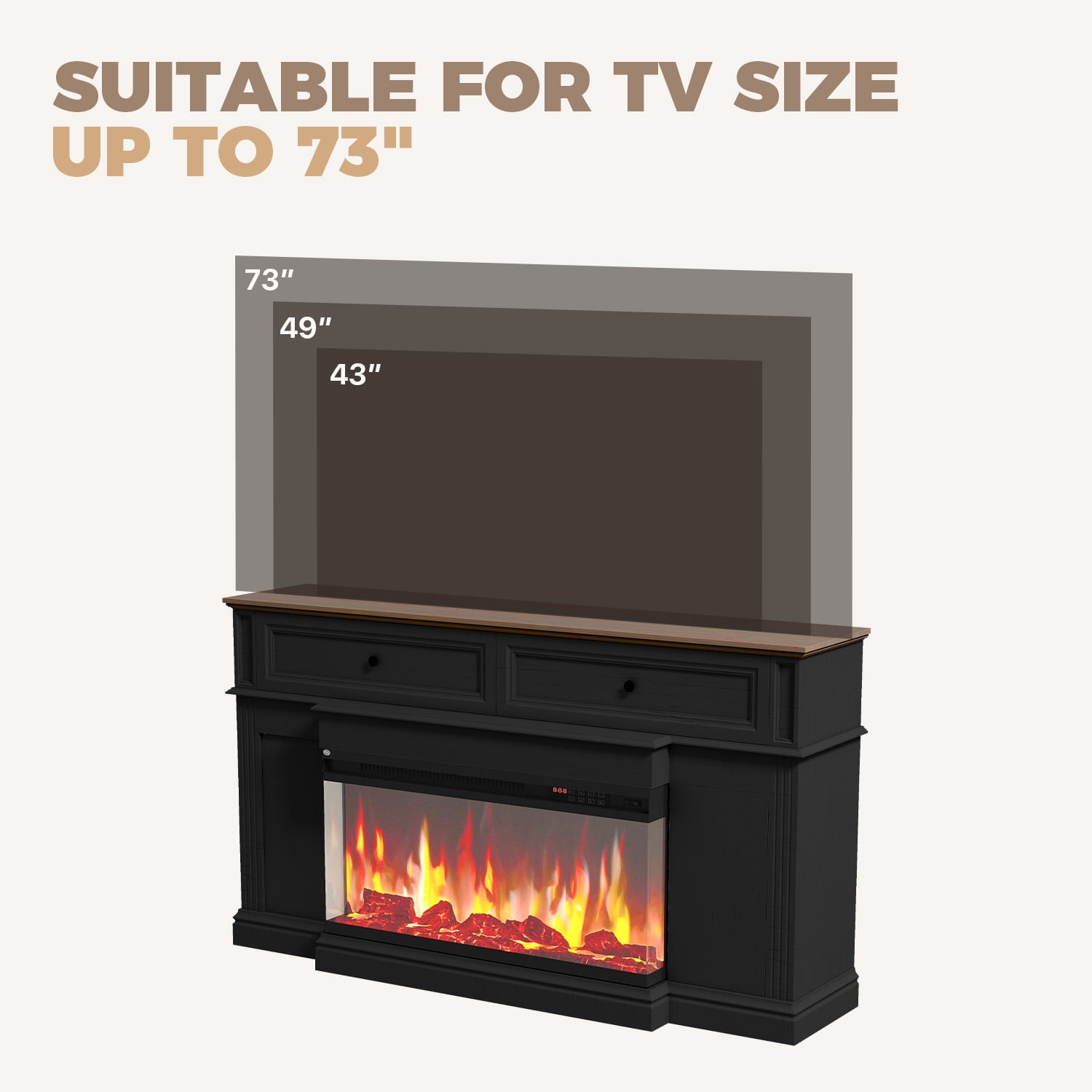 BaPiPro Fireplace TV Stand with 3D Flame Electric Fireplace Heater for up to 75" TV, Farmhouse Entertainment Center with 36″Fireplace for Living Room, White