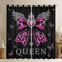 Homewish Pink Leopard Print Ribbon Black Out Curtains for Teen, King and Queen Curtains Pack of 2 (42x63 Each), Butterfly Damask Flower Bedroom Curtains, Living Room Curtains Decor