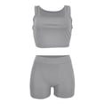thumbnail image 5 of Arlun Women's 2 Piece Outfits Sleeveless Square Neck Crop Top High Welt Bodycon Shorts Set Y2k Solid Color Stretchy Slim Fitted Summer Matching Sets for Yoga Fitness Wear Grey XXL, 5 of 6