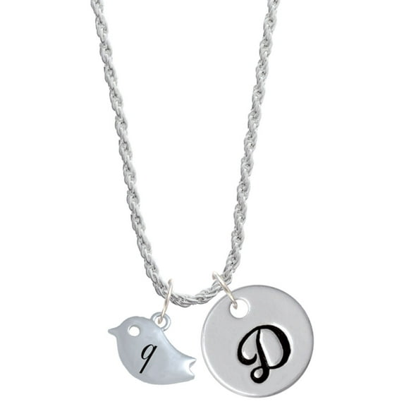 Delight Jewelry Silvertone Little Bird Initial - Q - Silvertone Script Initial Disc - D - Charm Necklace, 20"+3"