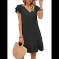 thumbnail image 1 of Vestidos de Verano para Mujer, Cuello en V, Mangas , Dobladillo con Volantes, Vestido Negro XL, 1 of 8