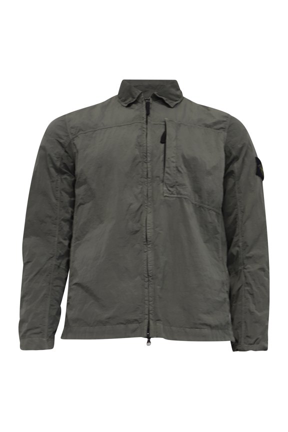 Pre-Owned Stone Island Zipped Shirt Jacket in Green Polyamide