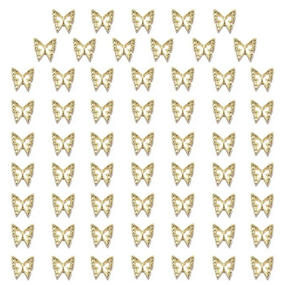 qiipii 60pcs Golden Butterfly Nail Charms Bulk 3D Butterflies Charms for Acrylic Nails Nail Alloy Studs Charms Nail Art Jewels Decor Supplies Accessories Supply for Nails Face Makeup Body DIY Crafts