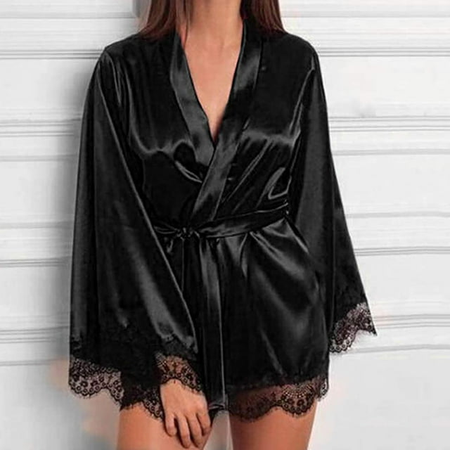 LSLJS Robes Lingerie Ensembles pour Femmes, Femme Robe en Soie et Dentelle Robe de Nuit Tenue de Sommeil Nuisette Ensemble de Pyjama
