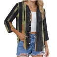 thumbnail image 6 of Cotton 3/4 Sleeve Button Down Shirts for Women Gingham Plaid Striped Tops V Neck Casual Loose Blouse, 6 of 6