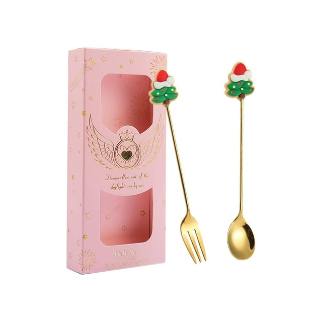 Kits de cubiertos navideños Cuchara mezcladora y agitadora Juego de cubiertos multiusos para árbol rosa