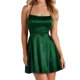 thumbnail image 1 of Vestido de satén con cuello cuadrado y tirantes finos para mujer - Vestido de fiesta mini con volantes y lazo en la espalda - Poliéster, para discotecas/fiestas/citas - Tallas de la S a la L, 1 of 6