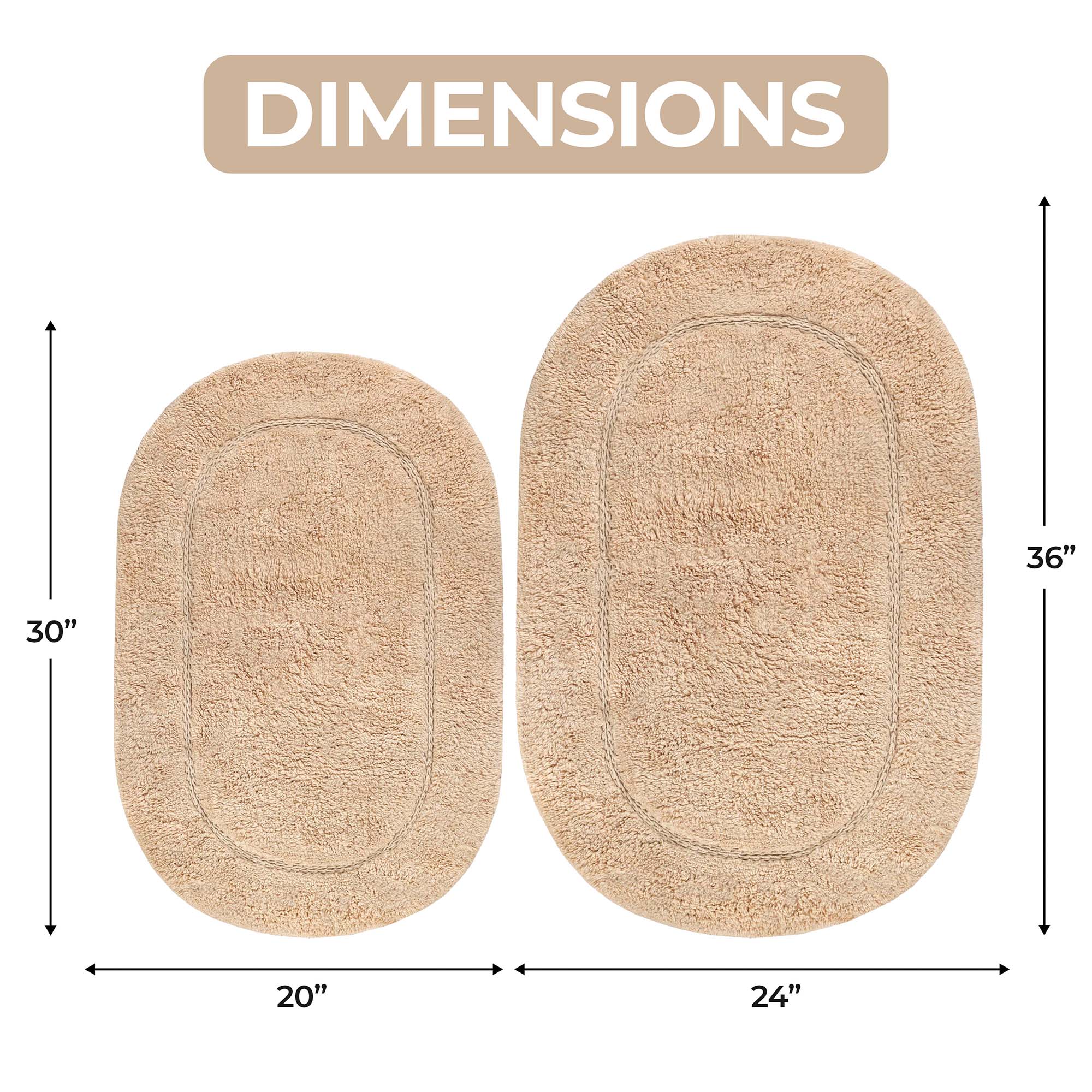Superior Non-Slip Washable Bath Rug Set, 20" x 30", 24" x 36", Ivory