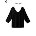 thumbnail image 3 of PULLIMORE Womens Button Down Shirts 3/4 Sleeve V Neck Casual Loose Tops Blouses (L, Black), 3 of 9