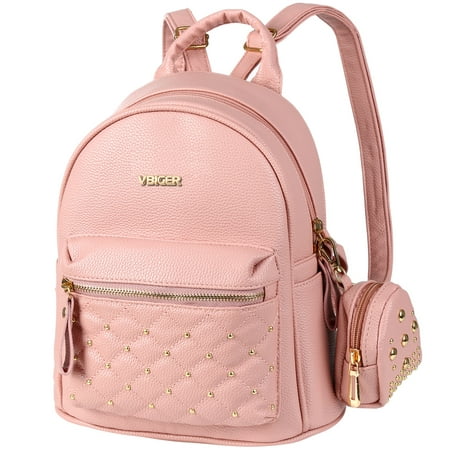 2 in 1 PU Leather Backpack Trendy Travel Shoulders Bag Chic Outdoor Daypack Casual School Backpacks for Women, Rivets Decoration, Pink