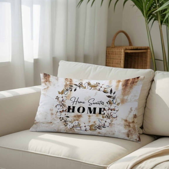 Sweet Home Words Cotton Throw Pillow Covers, Decorative Pillow Covers With Hidden Zipper Soft Brushed Microfiber Fabric, Vintage Country Art Pillowcases for Couch Bed 20x26in