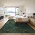 thumbnail image 3 of ODIKA 9'x12' Washable Area Rug Non-Shedding, Easy Care Fan Shaped Botanical Motif Elegant Border Structured Foliage Design for Master Suite, California King, Under Bed, 3 of 7
