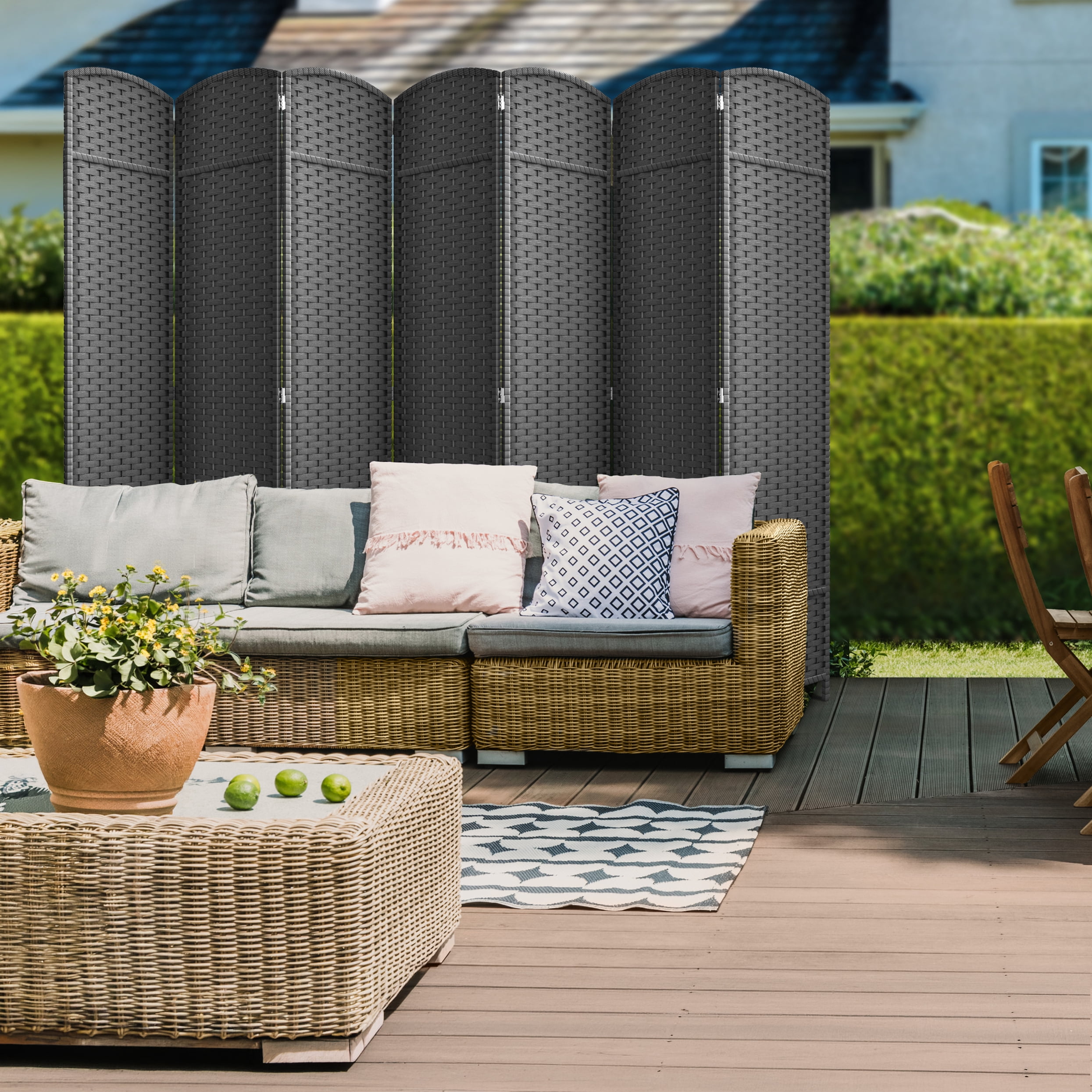 Sorbus 7-Panel Wide Folding Room Divider Privacy Screen, Hand-Woven Gray Mesh