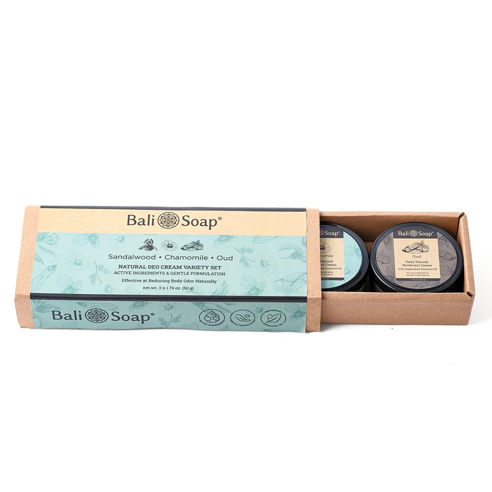 Bali Soap Natural Deodorant Cream Variety Pack, 3 Scents ? Peppermint, Sandalwood, Chamomile