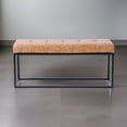 thumbnail image 1 of Heavenly Collection Tan Distressed Leather Bench, Rustic Farmhouse Style, Ideal for Entryway or Bedroom, 1 of 5