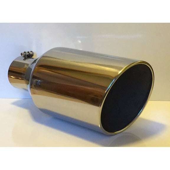 5" Inlet x 7" Oulet x 15" Long Rolled Edge Polished Stainless Diesel Exhaust Tail Pipe Tip (Bolt On)
