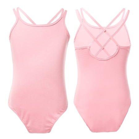 Sinleey Kids Girls Camisole Ballet Dance Leotard Criss Cross Back Gymnastics Dancewear Bodysuits Pink 3-4