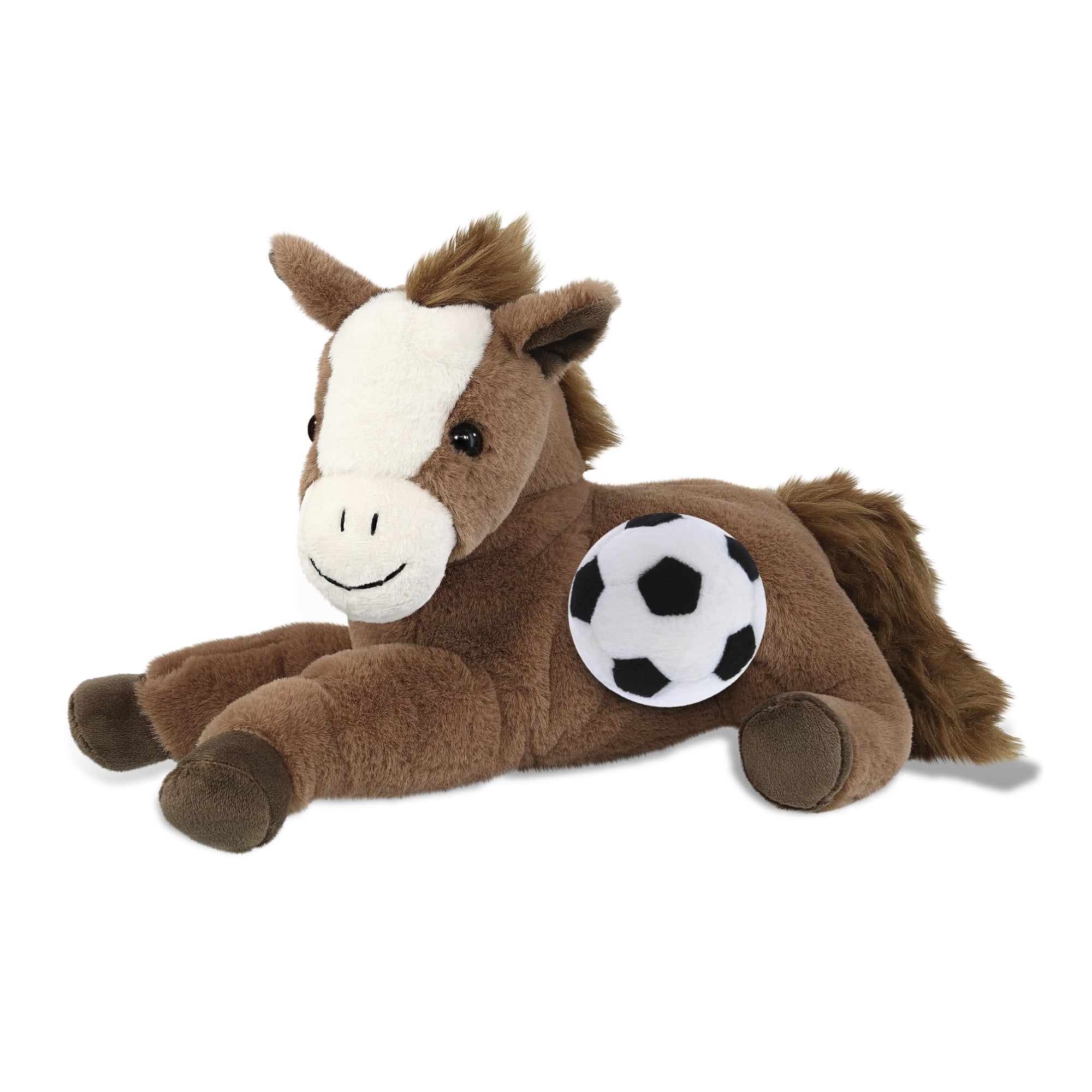 DolliBu Lying Brown Horse Stuffed Animal with Soccer Ball Plush - Soft and Huggable Horse, Adorable Playtime Plush Toy Farm Life Gift, Super Soft Stuffed Doll Animal Toy for Kids, Adults - 12 Inches