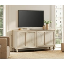 WAMPAT Handcrafted Patchwork Console Table for 55-75 inch TVs,65-inch Modern Farmhouse TV Stand Entertainment Center with Cable Management & Adjustable Storage Shelves, Light Oak