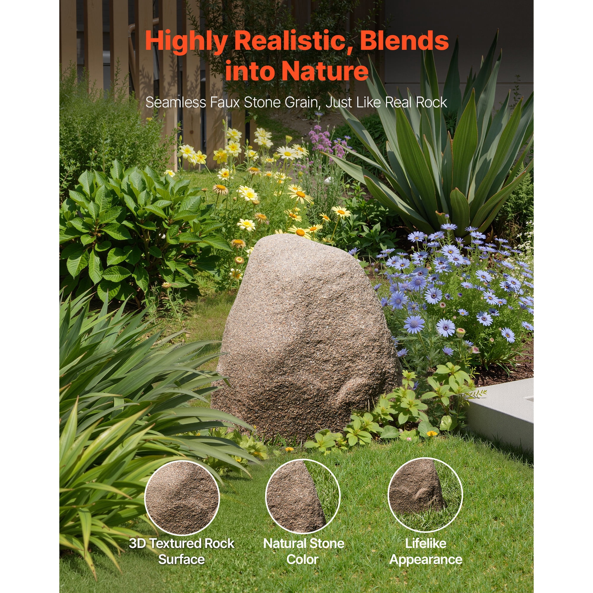 KFFKFF Faux Rock Cover for Outdoor Use, Artificial Rock Well Pump Cover with Natural-Looking Texture, Durable and Lightweight Design for Landscaping and Garden Décor, Sandy Brown, Small Size