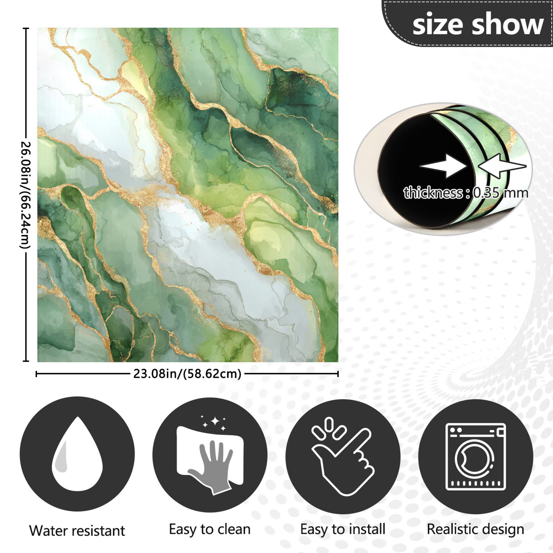 Dishwasher Magnetic Refrigerator Magnet Cover Sticker Home Decorative 23"x26" Fresh Golden-green Marble