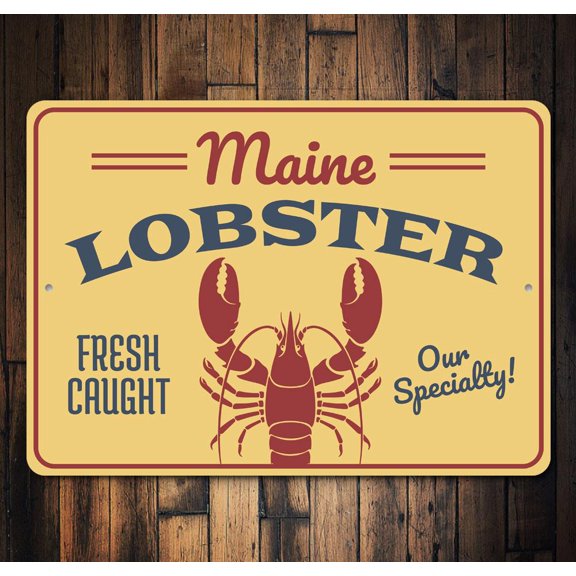 Maine Lobster Novelty Sign, Metal Wall Decor - 10x14 inches
