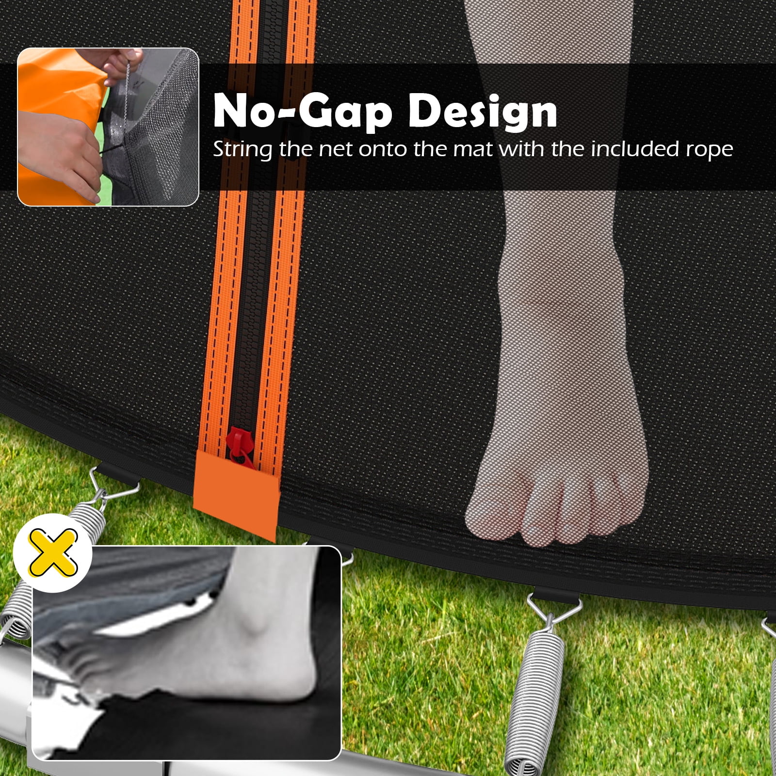 Gymax Outdoor Trampoline w/Safety Enclosure Net & Anti-Rust Galvanized Steel Frame Orange