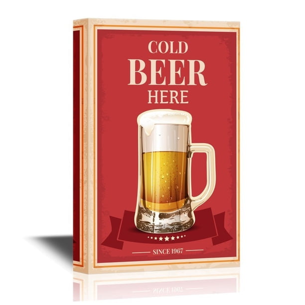 wall26 Canvas Wall Art - Cold Beer Here on Vintage Background - Gallery