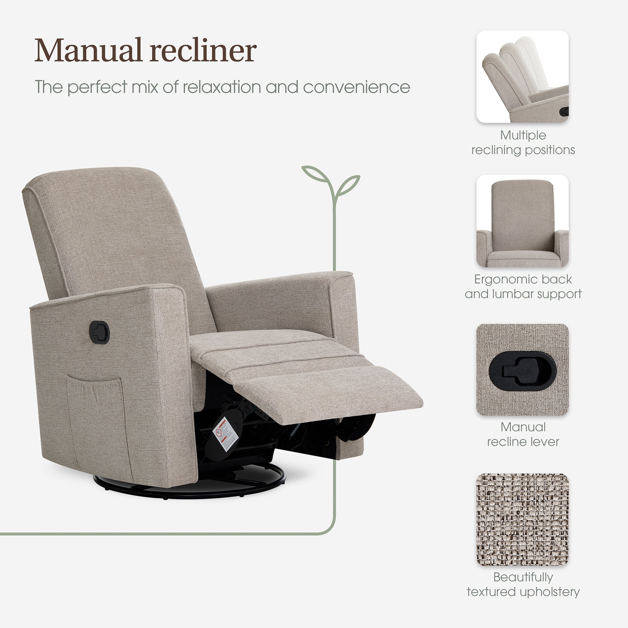 Evolur Raleigh Basic Glider |Recliner| Rocker, Warm Sand