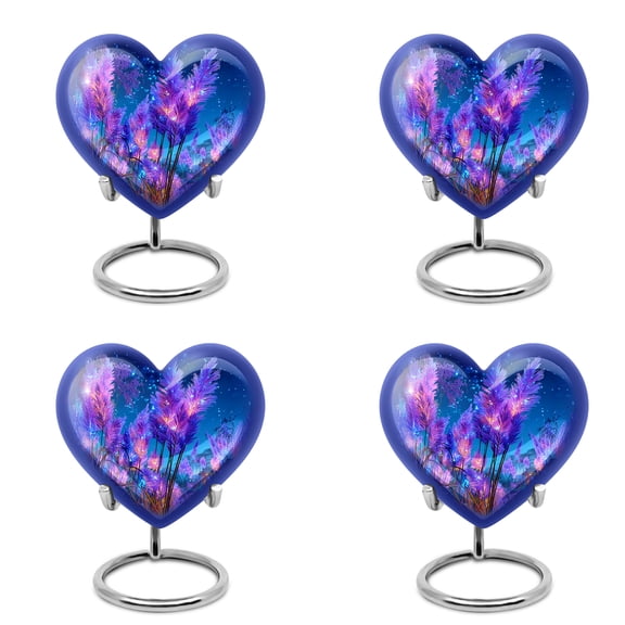 Yatskia Purple Lavender Grass Mini Memorial Keepsake Urns for Human Ashes Adult Brother and Sister, Little Funeral Keepsake Urn for Ashes Adult Male, (Heart Pack of 4, 3 Inch)