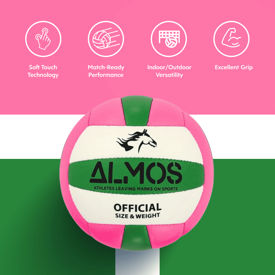 Almos Training Volleyball for Club, Indoor and Outdoor Play, Official Size 5 – Pink Green