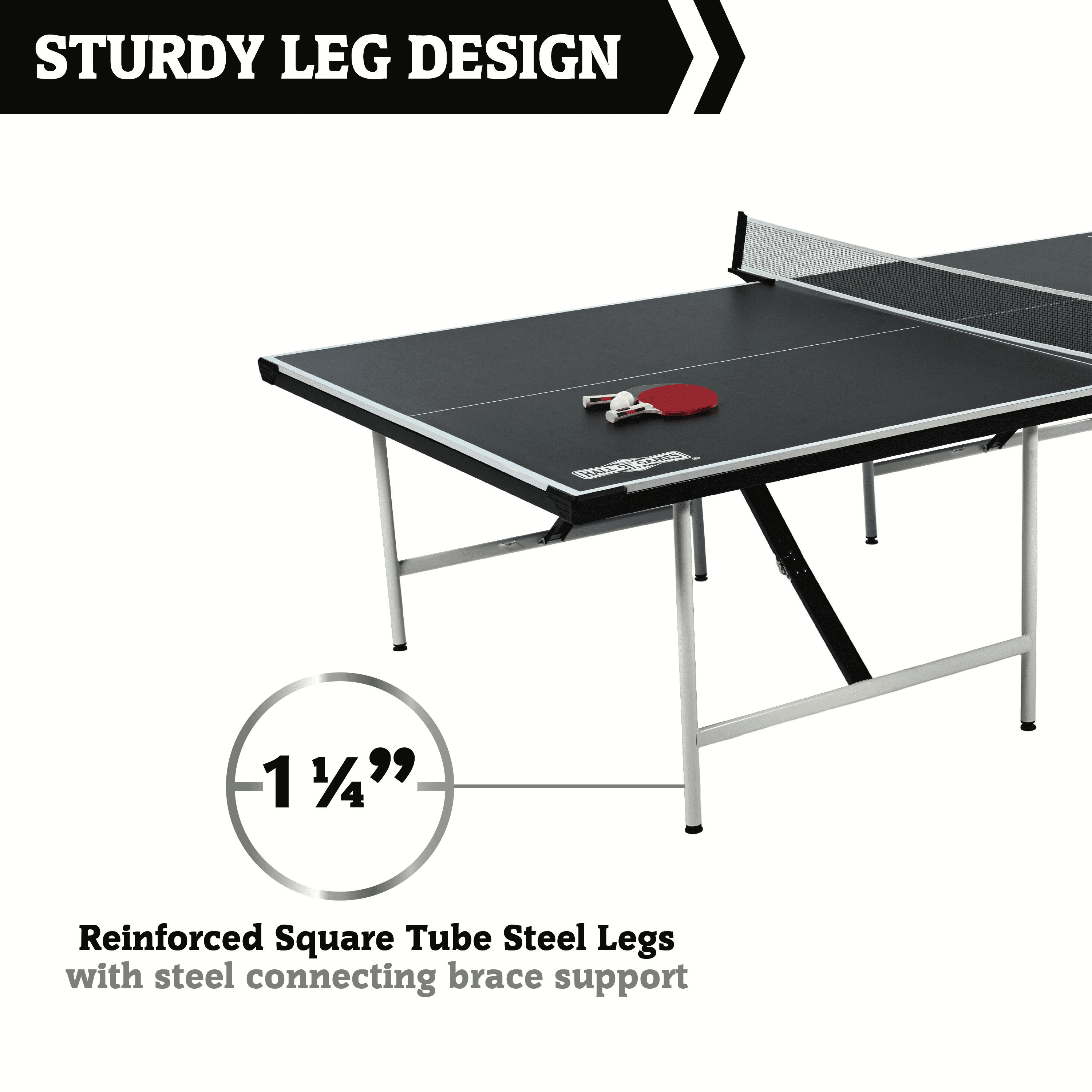 Hall of Games Official Size Ping Pong Table Tennis Table, Space Saving No Assembly Design with Accessories, Black/White
