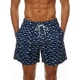 thumbnail image 6 of New Boys Mens Swimming Trunks Swim Shorts Board Shorts With Pockets Print Swimwear Beachwear Underwear Swimsuit Beach Pants Casual Quick Dry Bathing Suit Surfing Dark Blue Fish Print M, 6 of 8