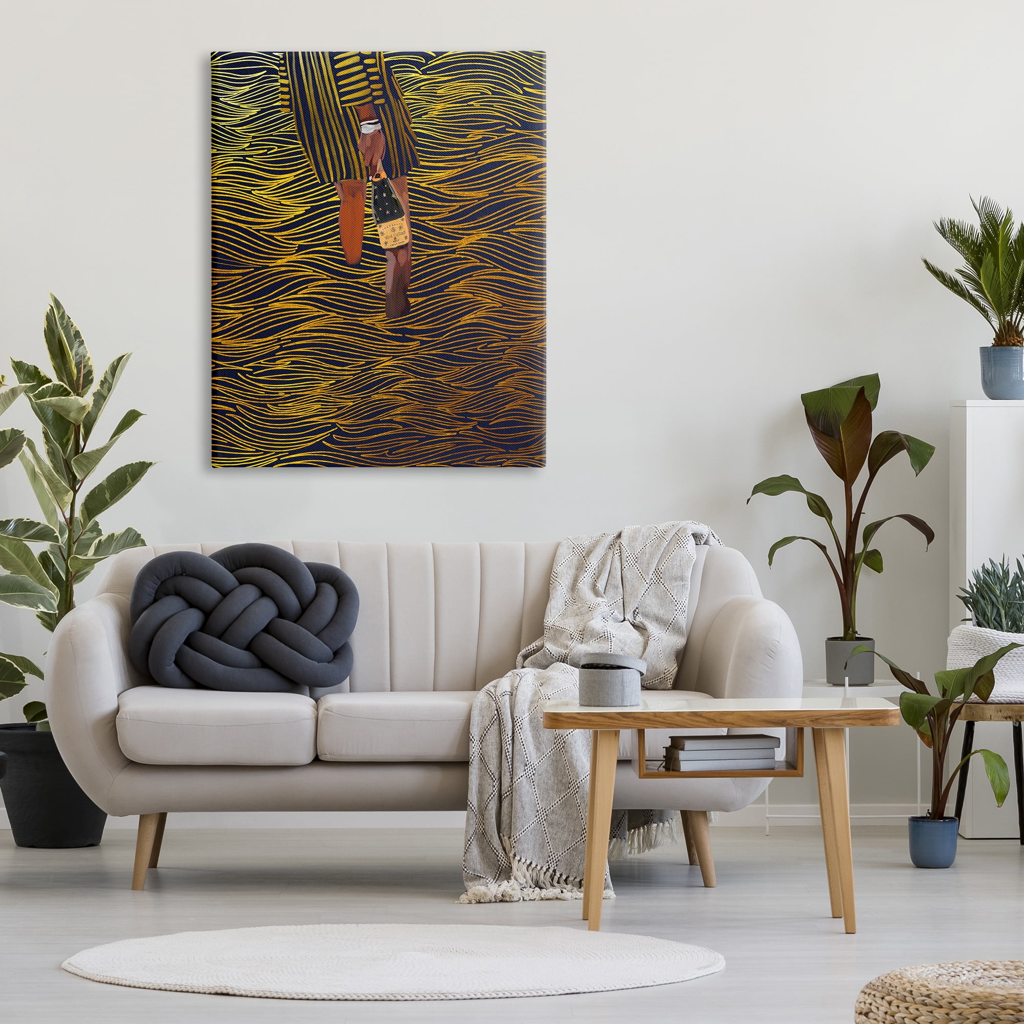 Stupell Industries Patterned Girl with Champagne Food & Beverage Painting Gallery Wrapped Canvas Art Print Wall Art, 36 x 48