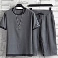 thumbnail image 2 of Gyexs Short Sets for Men Casual Summer 2 Piece Set Crew Neck T Shirt Shorts Beach Holiday Suit Sets with Pockets Grey, Size M, 2 of 4