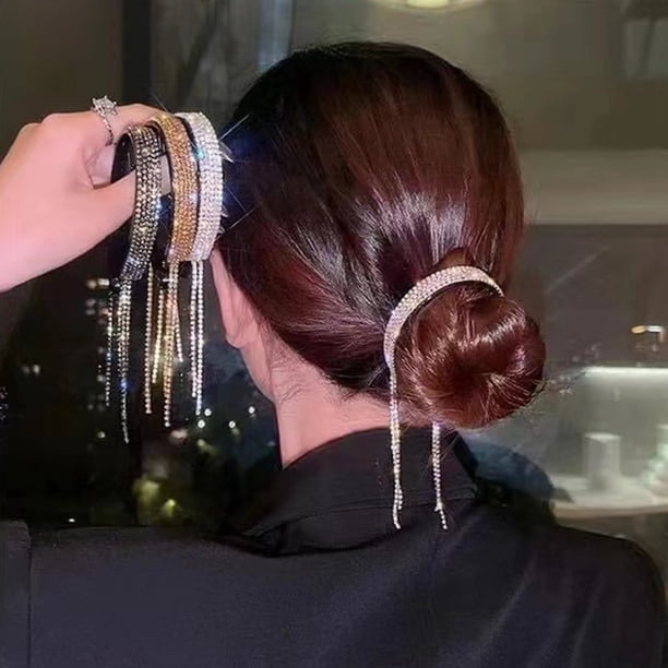 Pinza para el pelo con diseño de peine antideslizante, estilo coreano, con borlas y albóndigas, con decoración de diamantes de imitación brillantes, herramienta para peinar la cola de caballo