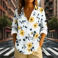 thumbnail image 4 of YueHuiYing Women's Casual Fashion Loose Cute Print Linen T-Shirt Long Sleeve Notched Collar Button-Up Business Top, 4 of 6