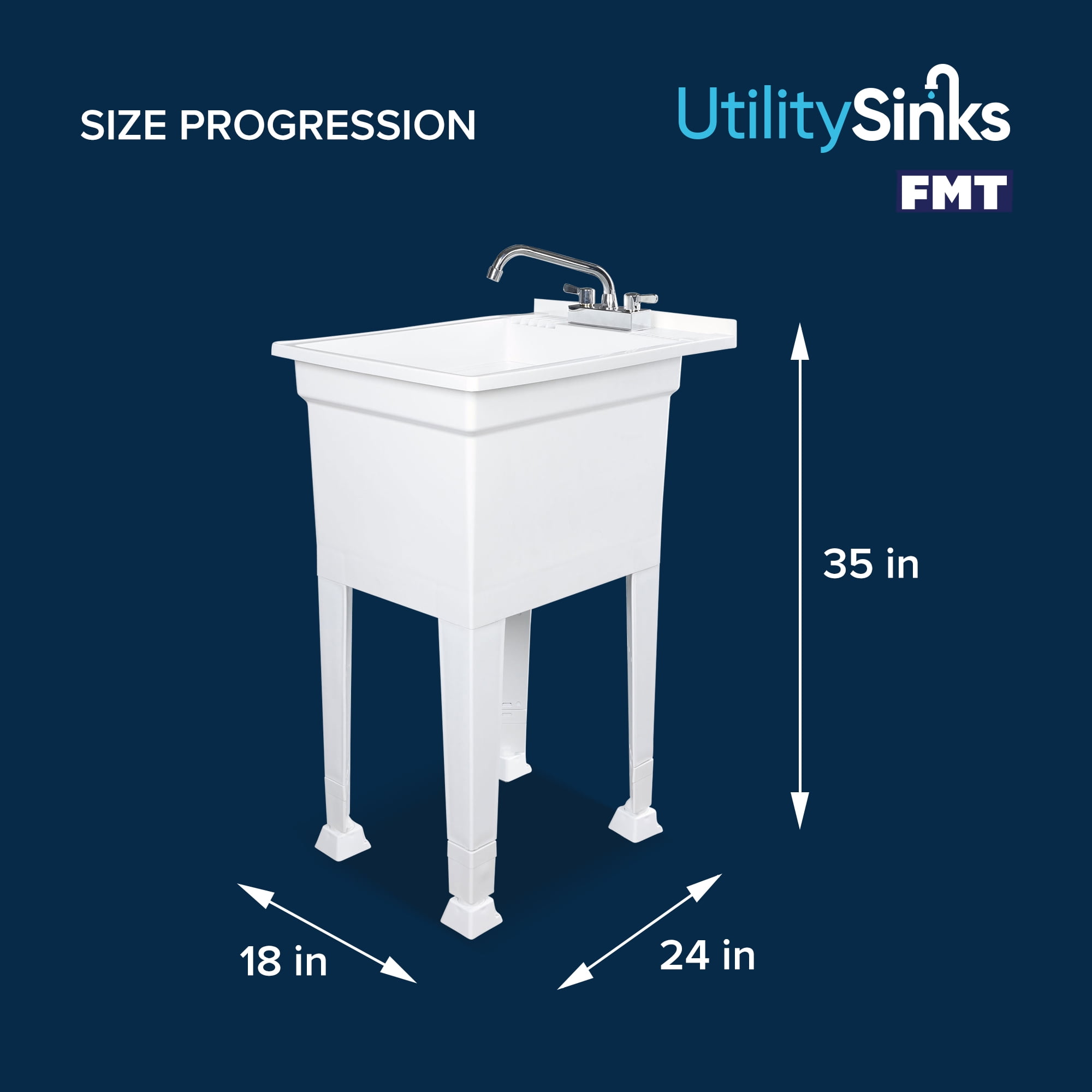 UTILITYSINKS 18 x 24” Freestanding Utility Sink with Swing Faucet & Quick Connect Drain