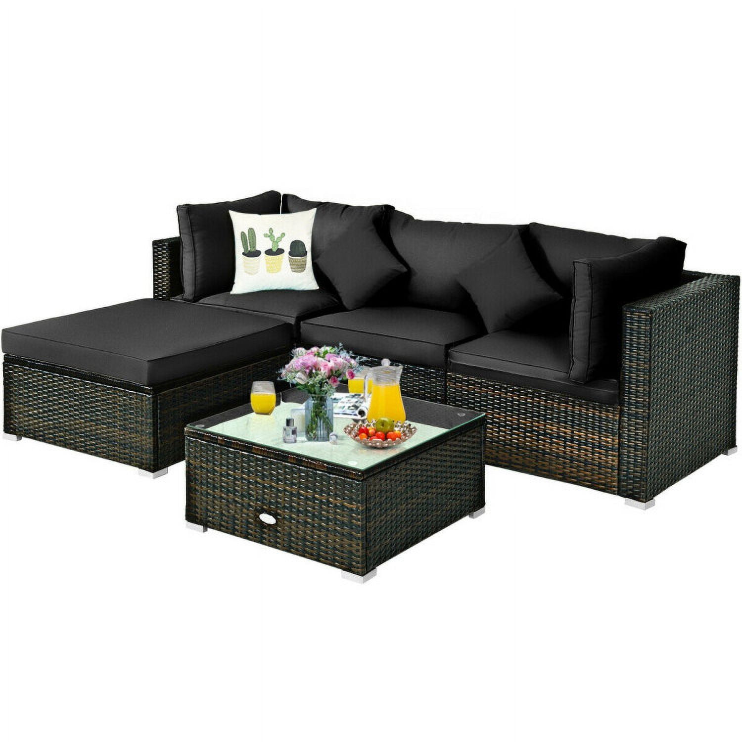 Aimee Lii 5 Pcs Outdoor Patio Rattan Furniture Set Sectional Conversation with Cushions, Outdoor Patio Set, Black