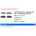 thumbnail image 2 of Front Brake Pad Set - Compatible with 2001 - 2006 Mitsubishi Montero 2002 2003 2004 2005, 2 of 2