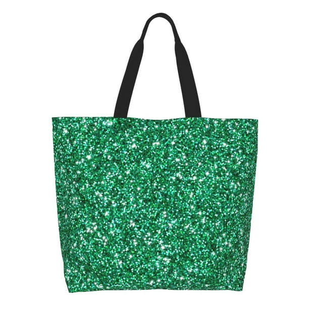 Disketp Green Glitter Bolsa Tote Estampada para Mujer, Bolso de Hombro y de Mano para Compras y Viajes